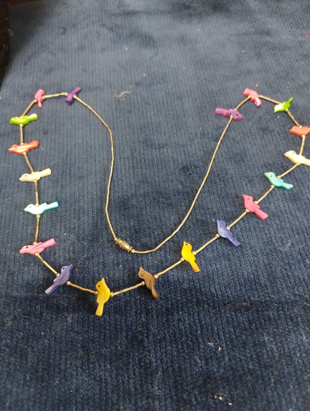 VTG SW Zuni Style Multi-Color BirdMother of Pearl, Sterling Silver, 24" Long
